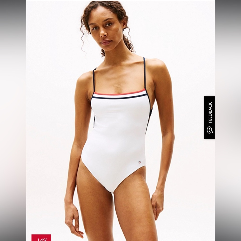 Tommy Hilfiger Global Stripe Textured White Swimsuit